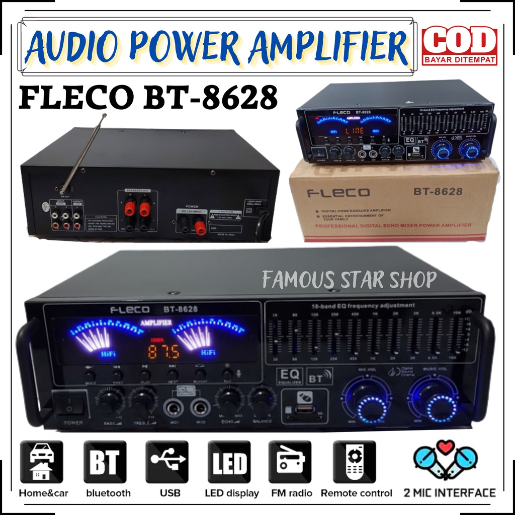 Power Amplifier Digital Audio FLECO BT-8628 USB/SD/FM/MP3 | Ampli Fleco BT 8628 Stereo Karaoke + Mp3