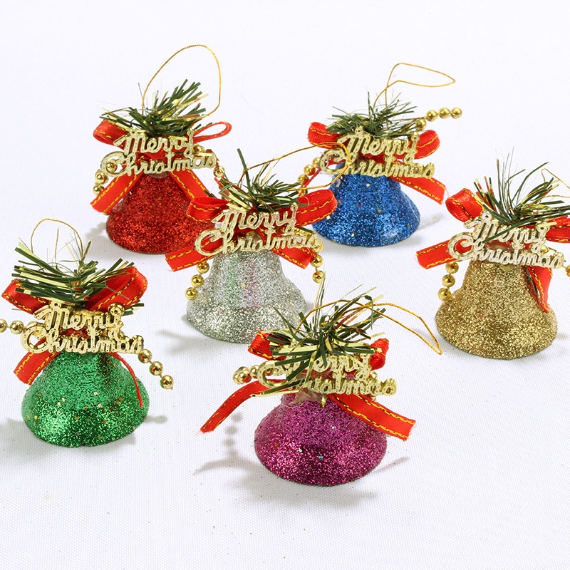 6Pcs Christmas Colorful Glitter Jingle Bell Hanging Pendant for Party,Wall, Fireplace, Gardens，Xmas Tree