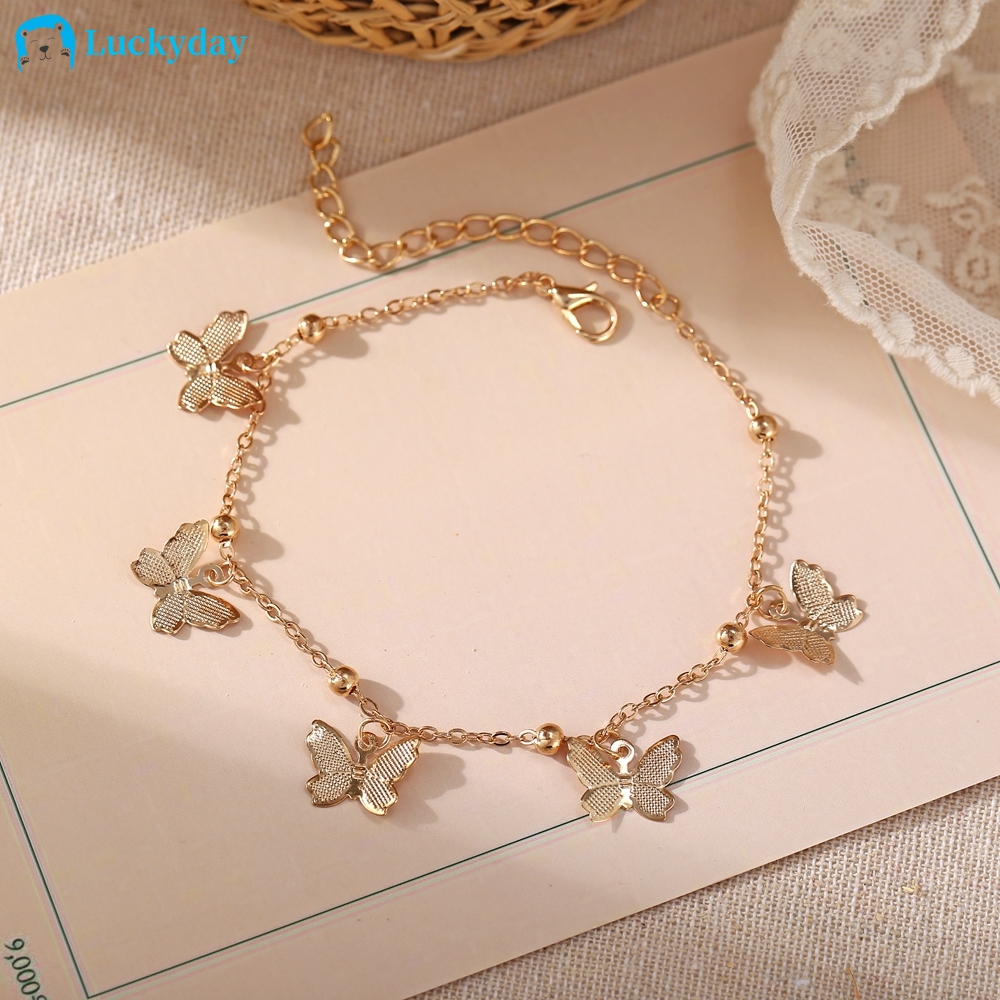 Korea Gelang Emas Kupu Kupu Rantai Kaki Multilayer Desain Korea Gelang Emas Kupu Kupu Rantai Kaki Multilayer Desain