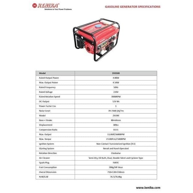 Genset Kenika ZH7500 - Generator Bensin Berdaya 6500W