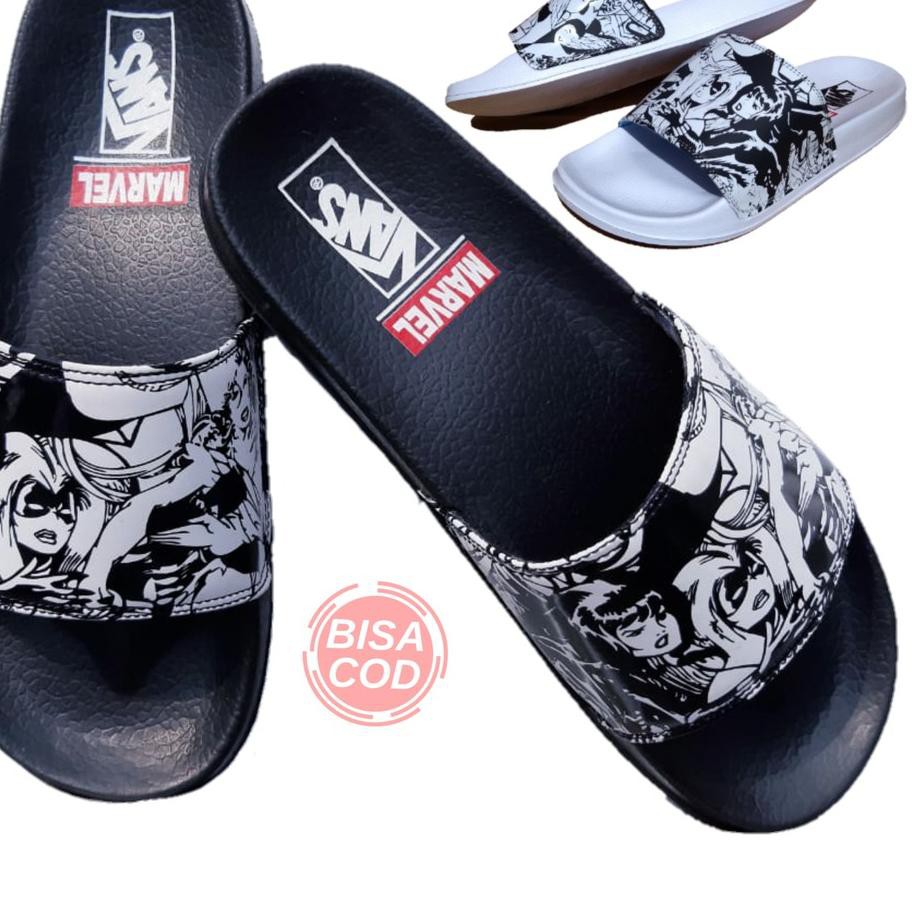 【Promo Sale 3.3】 j-34 >> Sendal Off The Wall Vans Marvel Black Premium / Sandal Kasual Pria / Sandal