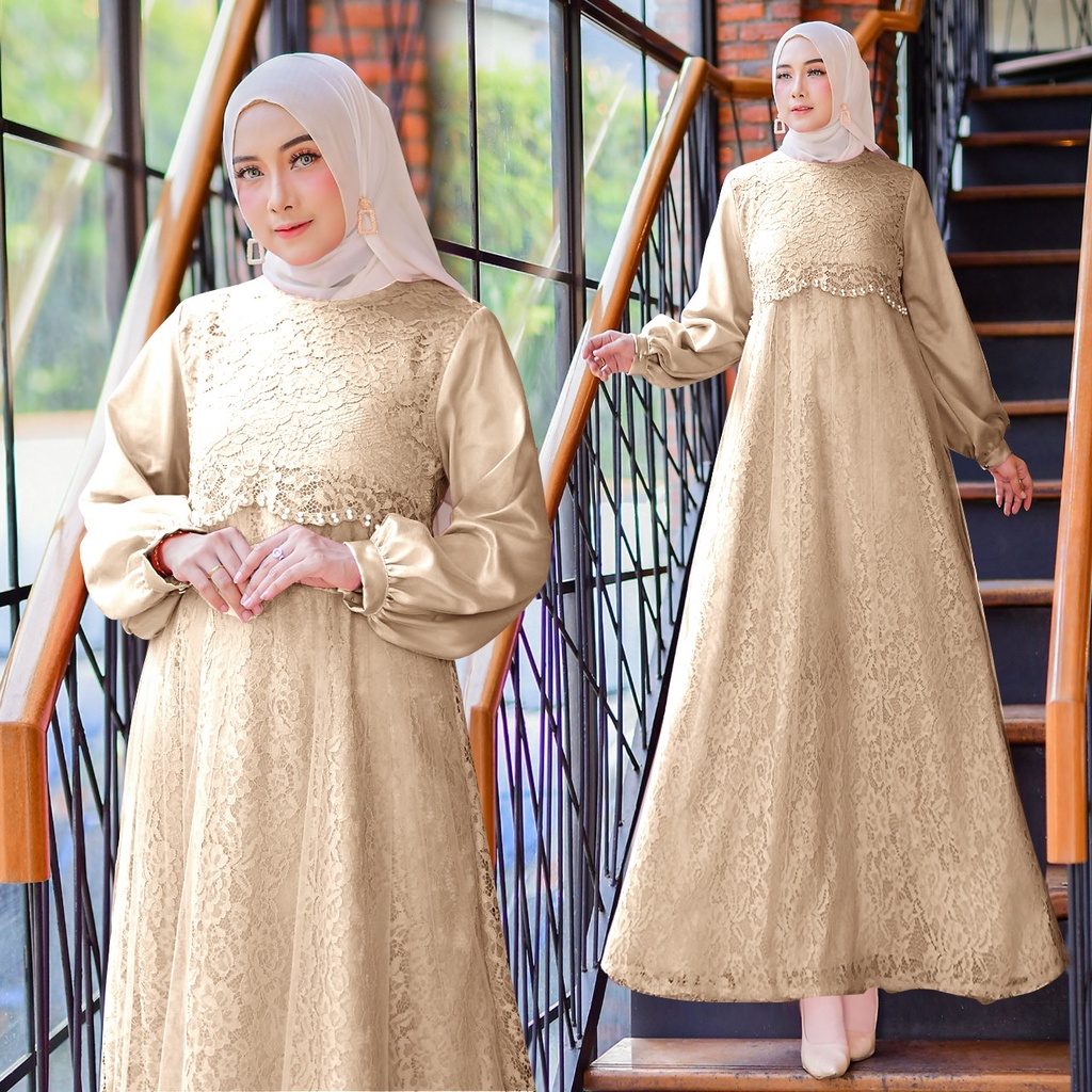 Quinza (Ready New Gamis Termurah Size S/M, L,XL,XXL) Gamis Pesta/ Gamis Brukat Tile/Gamis Jumbo Kwalitas Premium/Fashion Gamis Bridesmaid/Seragam Pesta Kondangan-Coksu