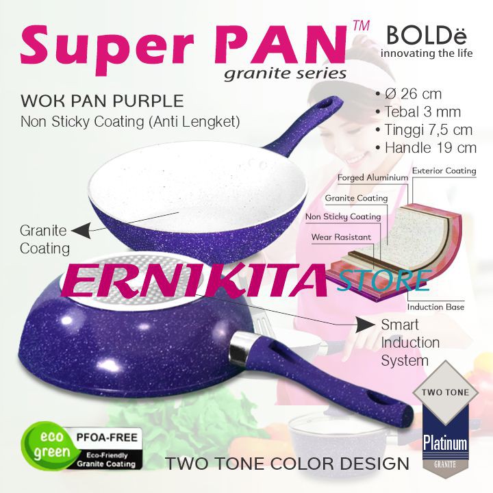 BOLDe SUPER PAN PURPLE COOKWARE SET - Super Pan Panci Granite Coating