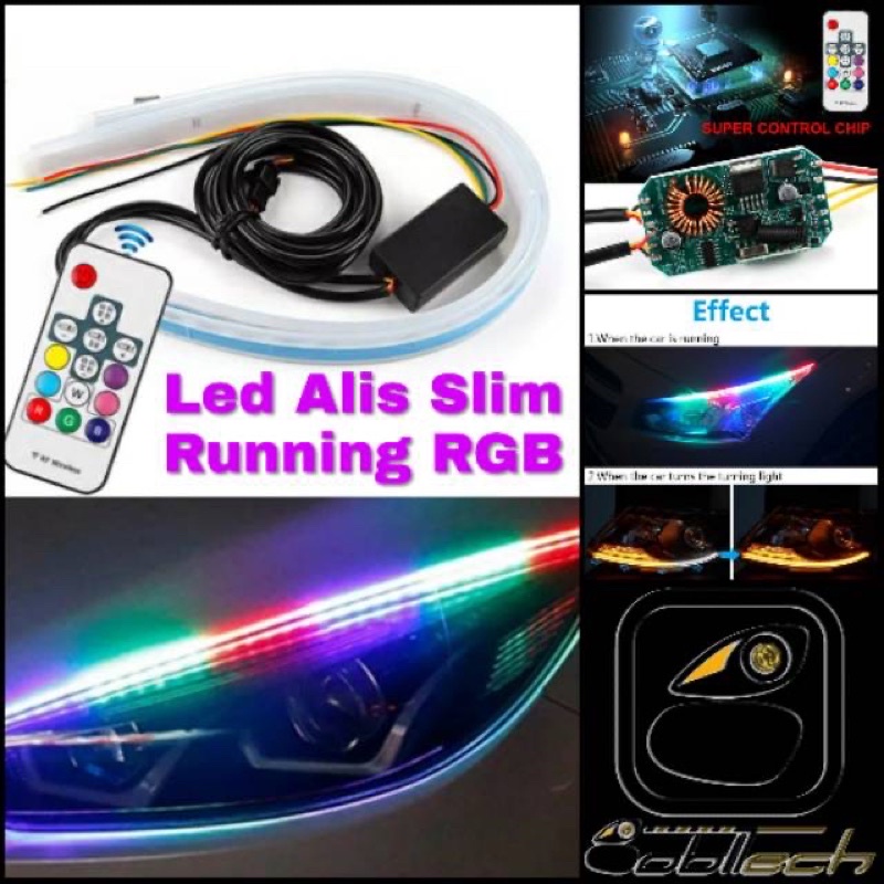 lampu led alis slim drl slim 60cm 30cm RGB remote 8 warna sein running 60 cm