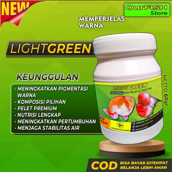 LightGreen - Pelet Spirulina Premium Louhan / Goldfish 60 Gram