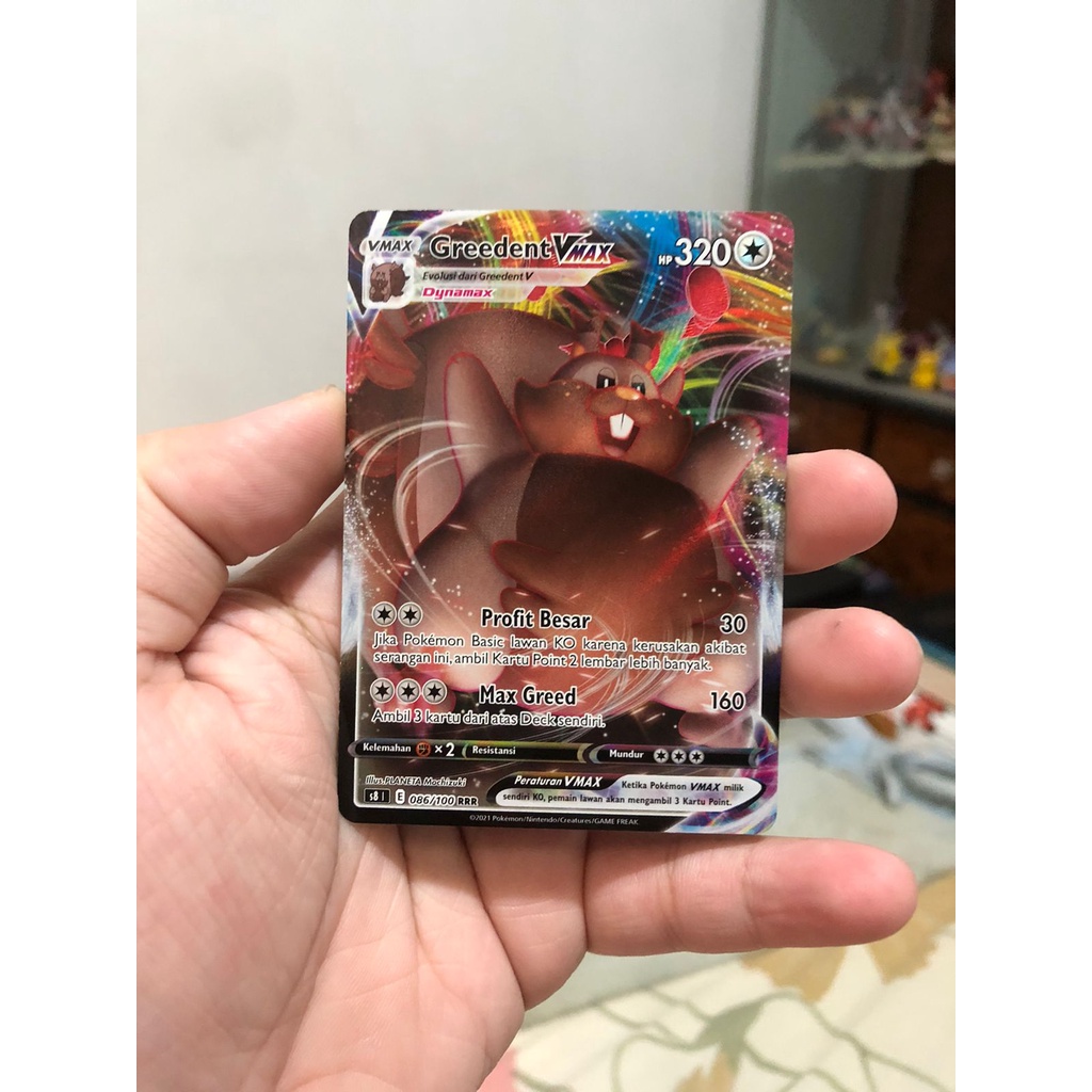 Kartu Pokemon TCG Greedent VMax RRR s8 Teknik Fusion Strike Original Indonesia Hologram Collection M