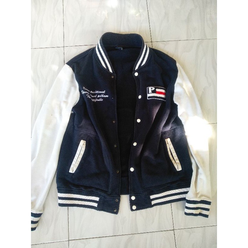 varsity jacket polham white navy