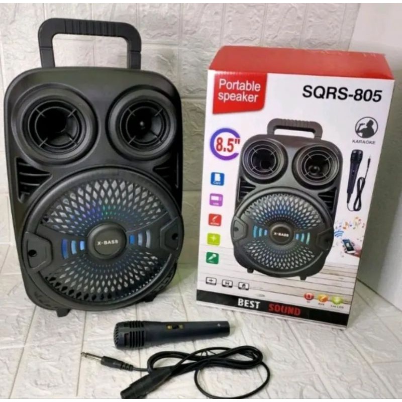 Speaker Bluetooth 9inch SQRS 885 Bonus 2 Microphone/ Speaker Wireless Radio FM/ Salon