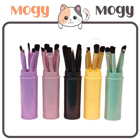 MOGYMOGY Kuas Make Up Tabung Mini isi 5pcs Kuas Makeup Travel Beauty Tools Set Eyeshadow