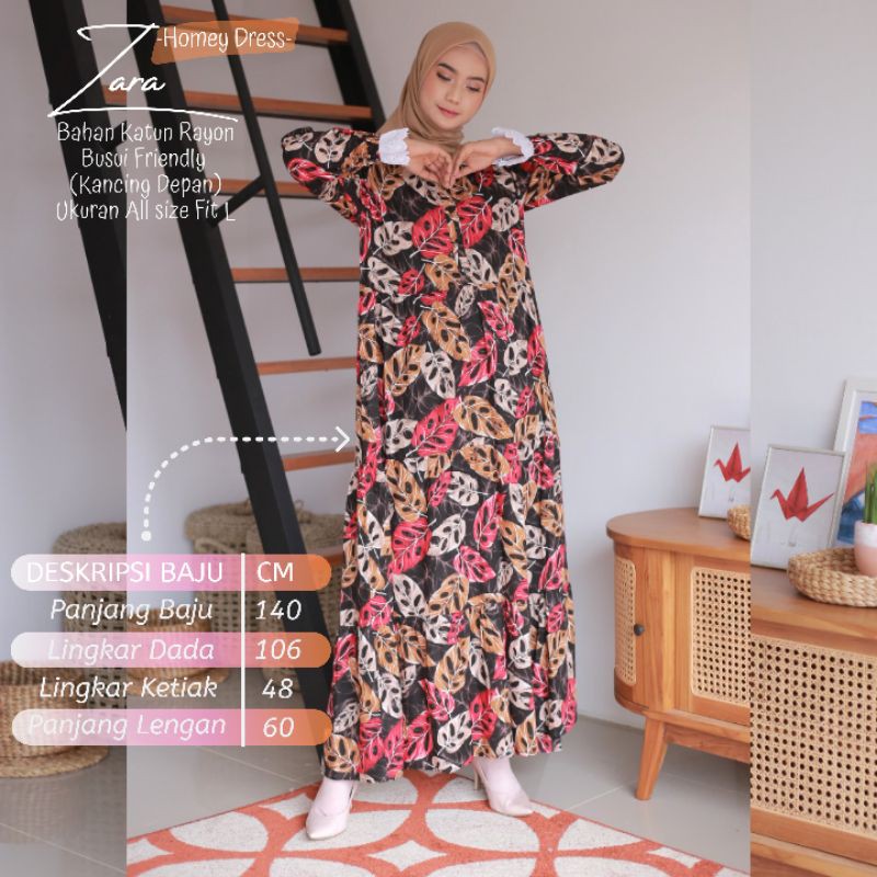 TERMURAHH!!!(bisa COD) HOMEY DRESS DEWASA-HOMEY DRESS ZARA MOTIF DAUN-BAHAN KATUN RAYON-BESTSELLER