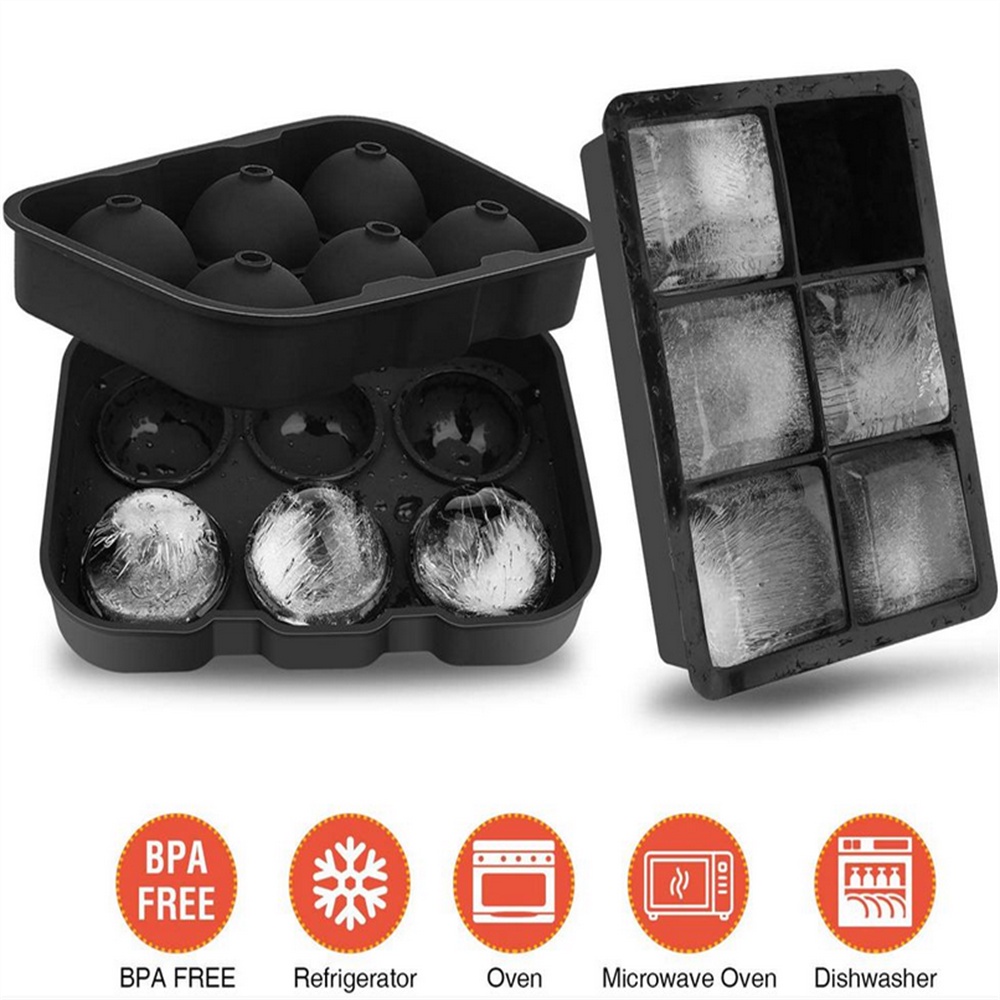 【COD Tangding】Fridge Black Square Round Ice Ball Box Silica Gel Mold for Summer Drink Mold