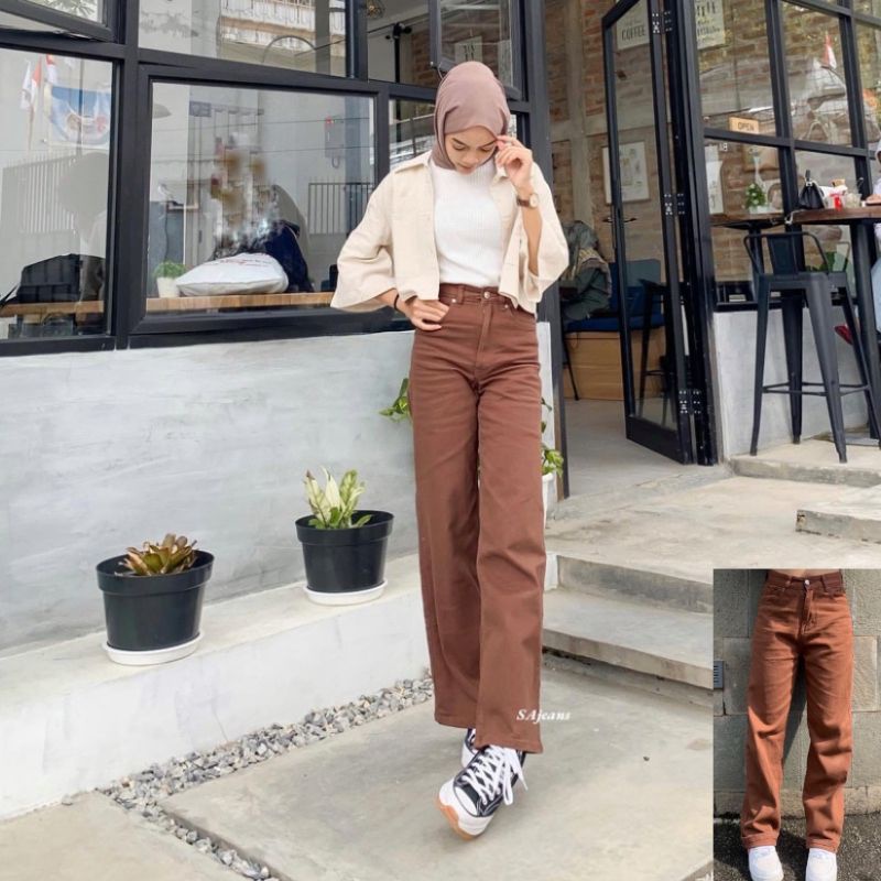 Celana Kulot Jeans Highwaist Wanita Loose Korean Style Terbaru