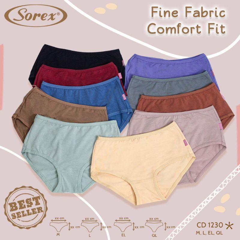 ( 3 - 6 - 12 PCS ) CD Sorex Katun Midi 1230 | Celana Dalam Perempuan Dewasa Wanita Jahitan Belakang