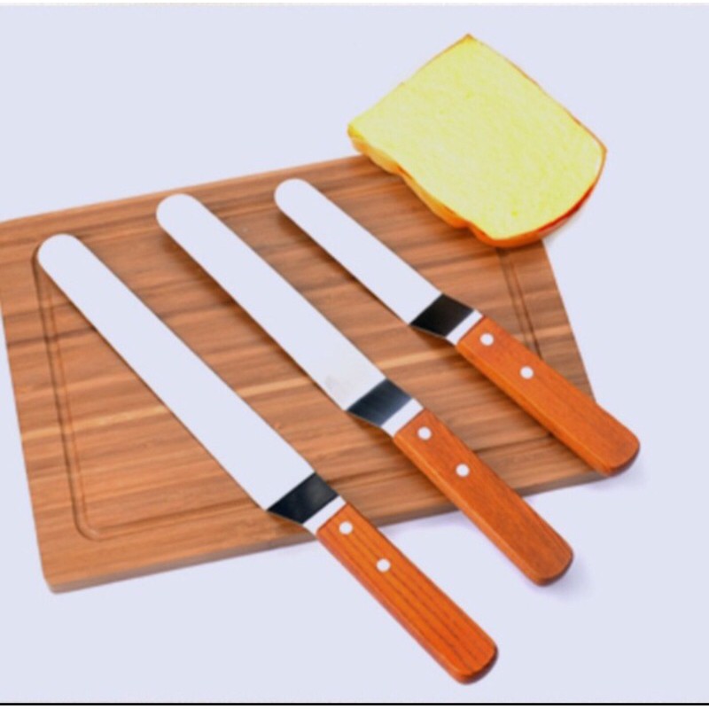 Spatula Bengkok Sutil Stainless Gagang Kayu Penghalus Butter Cream