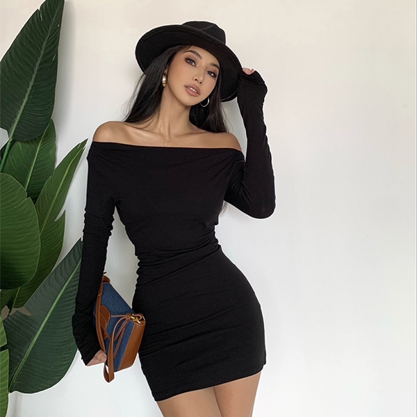 【Vanessa】Summer Korean Sexy Long Sleeve Bodycon Off Shoulder Midi Dress 7025