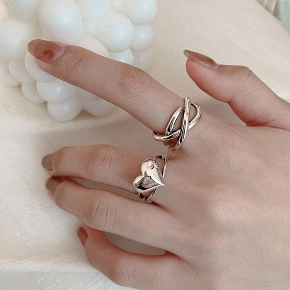 MXBEAUTY Accessories Open Ring Fashion Couple Rings Heart Rings Twist Love Heart Silver Plating Gifts Handemade Thai Silver Fashion Jewelry