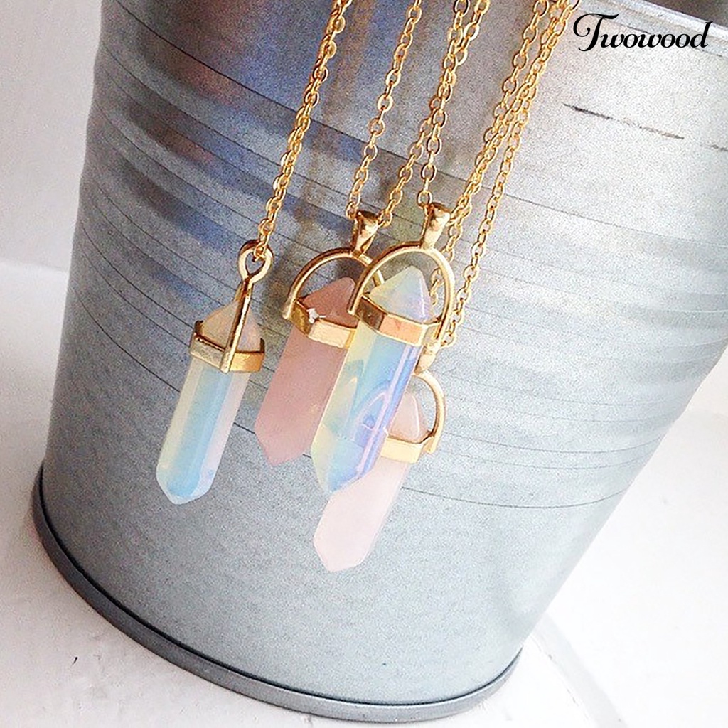 Kalung Rantai Dengan Liontin Batu Kristal Imitasi Bahan Metal Untuk Wanita