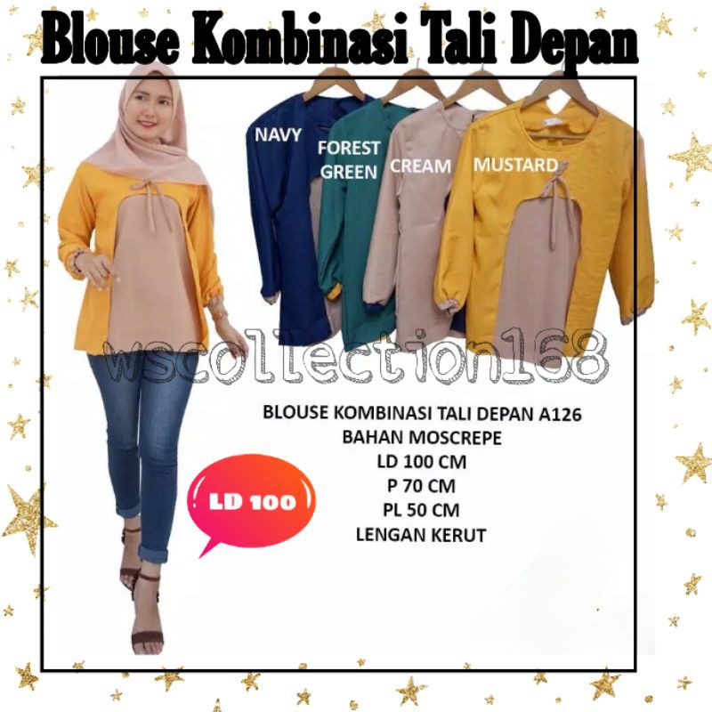 (COD) Blouse Kombinasi Tali Depan / Baju Kantor Wanita / Baju kondangan Wanita / Fashion Wanita A126
