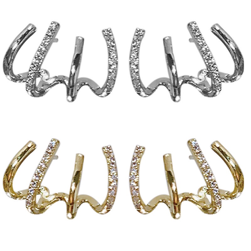 Anting Tusuk Gantung Bahan Metal Desain Geometri Hias Kristal Berkilau Gaya Korea Untuk Wanita