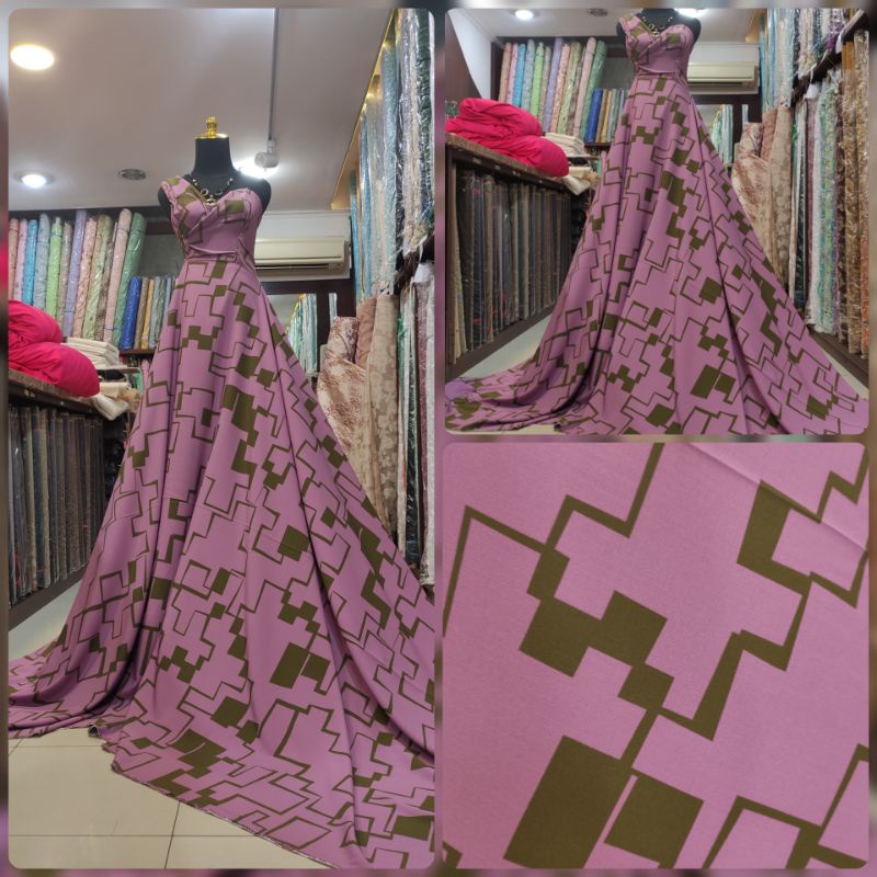 Kain Rose Jasmine Crepe Stretch Motif Abstrak #1