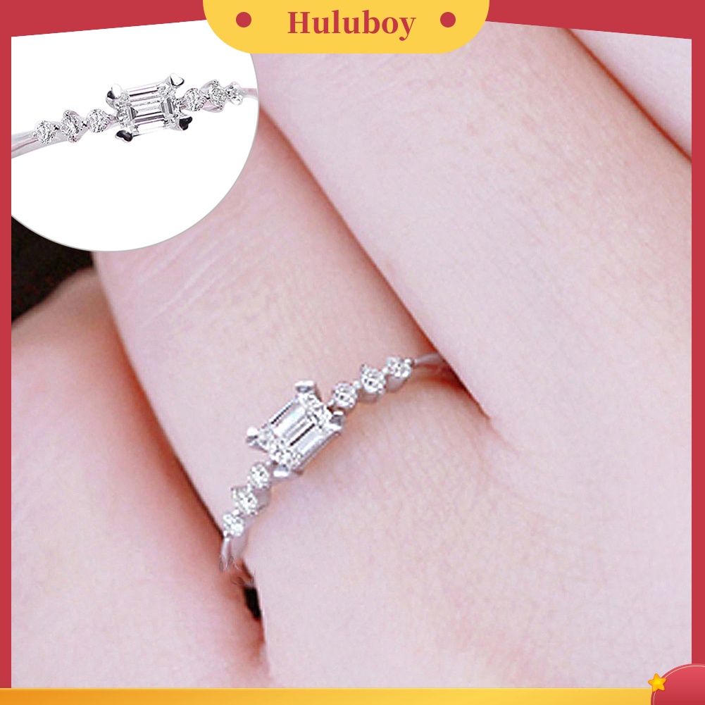 Hu Hu Hu Hu Hu Alat Bantu Pasang Kacamata♡ Cincin Wanita Hias Berlian Imitasi Bentuk Persegi Panjang Slim Untuk Pernikahanpertunanganhadiah