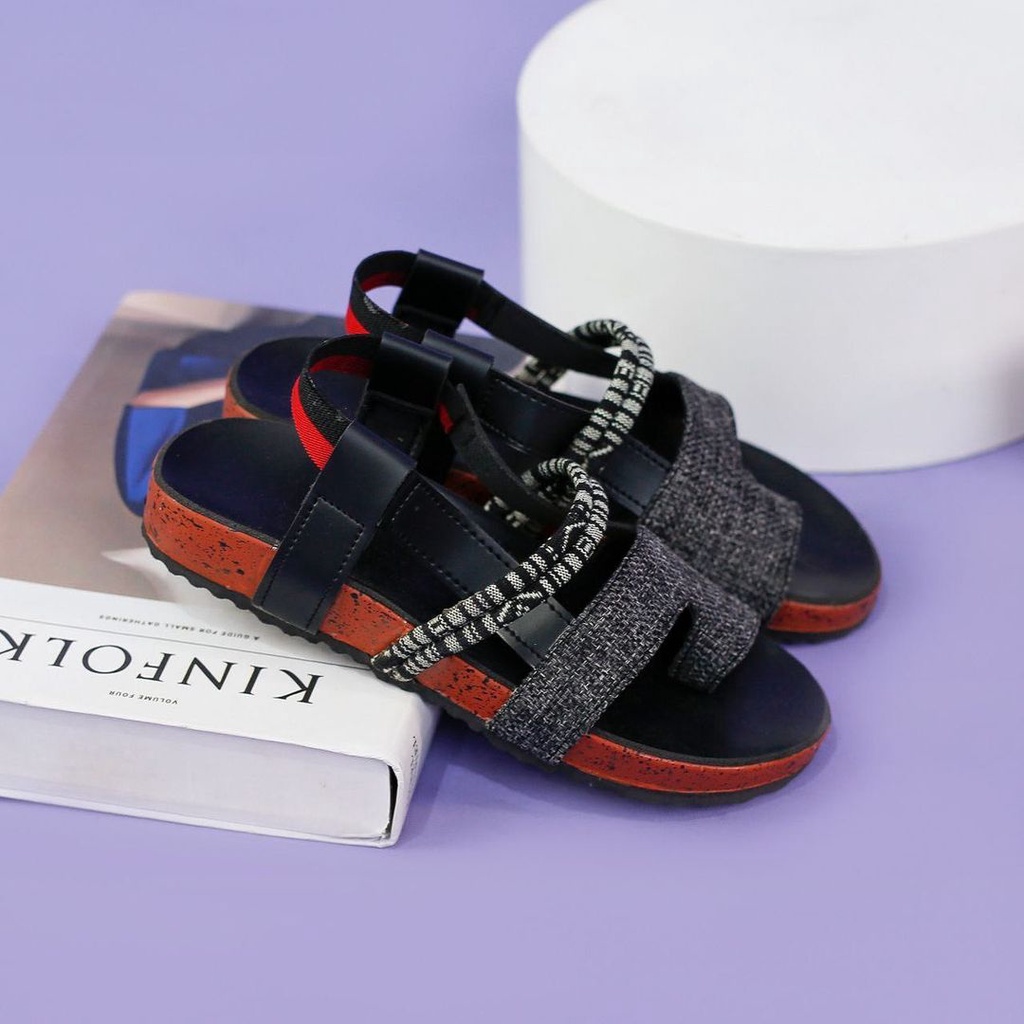 bondshop02  - SANDAL WANITA BINTIL BIRKEN S-ELMYRA FLAT SLIP ON WANITA-BLACK