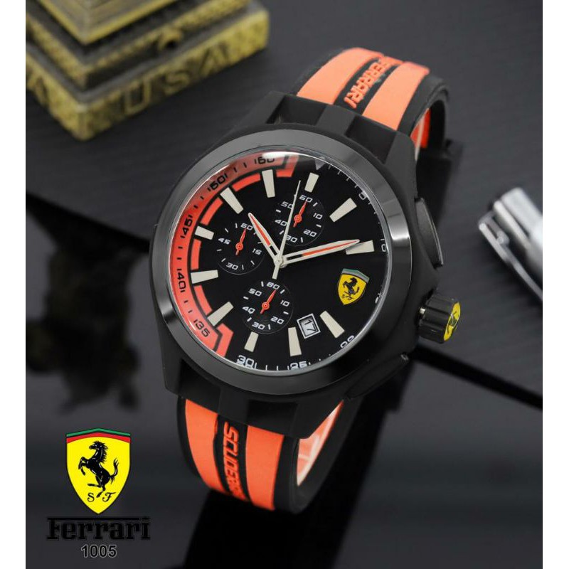 Jam Tangan Pria Ferrari California Crono Aktif Tali Karet Super Mewah - Jam Tangan Ferrari Cronograp