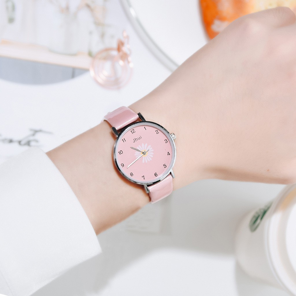 Jam Tangan Quartz Analog Bunga Daisy Harajuku Gaya Korea Fashion Aksesoris Wanita Casual Analog