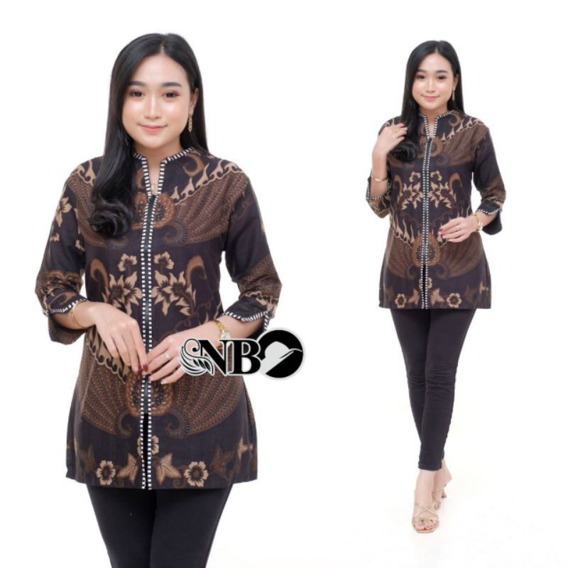 tey-17 Batik wanita ASJ SA HRB026 Kenongo Kemeja Tosca Pendek-Garuda Hitam