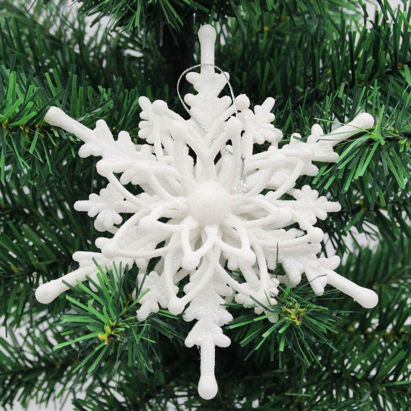 [Christmas Products] 12CM White Hollow Plastic Snowflake Christmas Tree Decoration Hanging Pendant