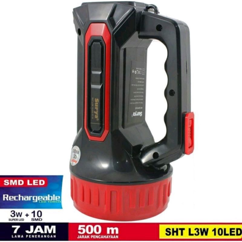 Lampu Senter Led Surya 3W Super led +10 sdm led Portable Super Terang Jarak Jauh Usb Rechargeable Un