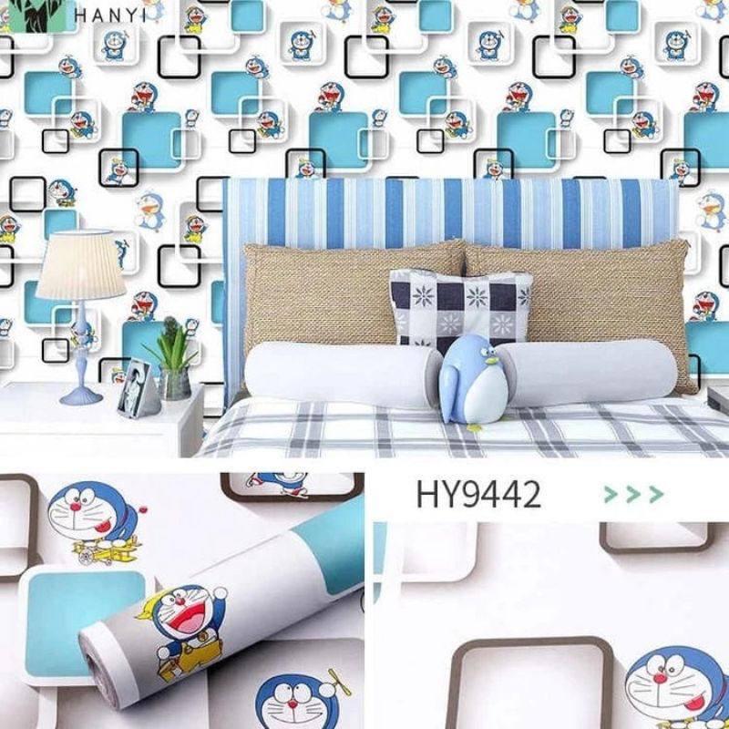 wallpaper sticker dinding karakter doraemon kotak hitam putih