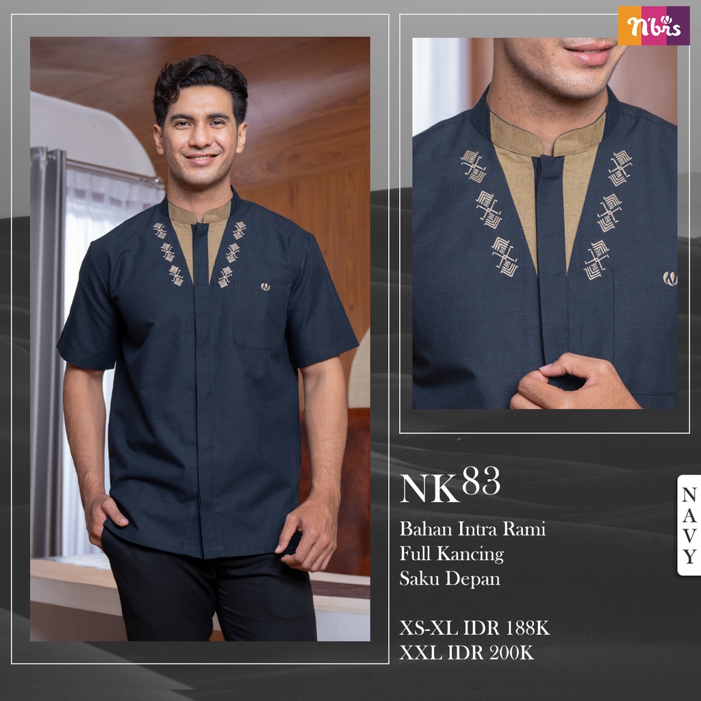 Nibras NK 83 Baju Koko Ikhwan Polos Lengan Pendek Atasan Formal Full Kancing