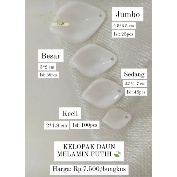 Manik manik Kelopak Daun Melamin Putih