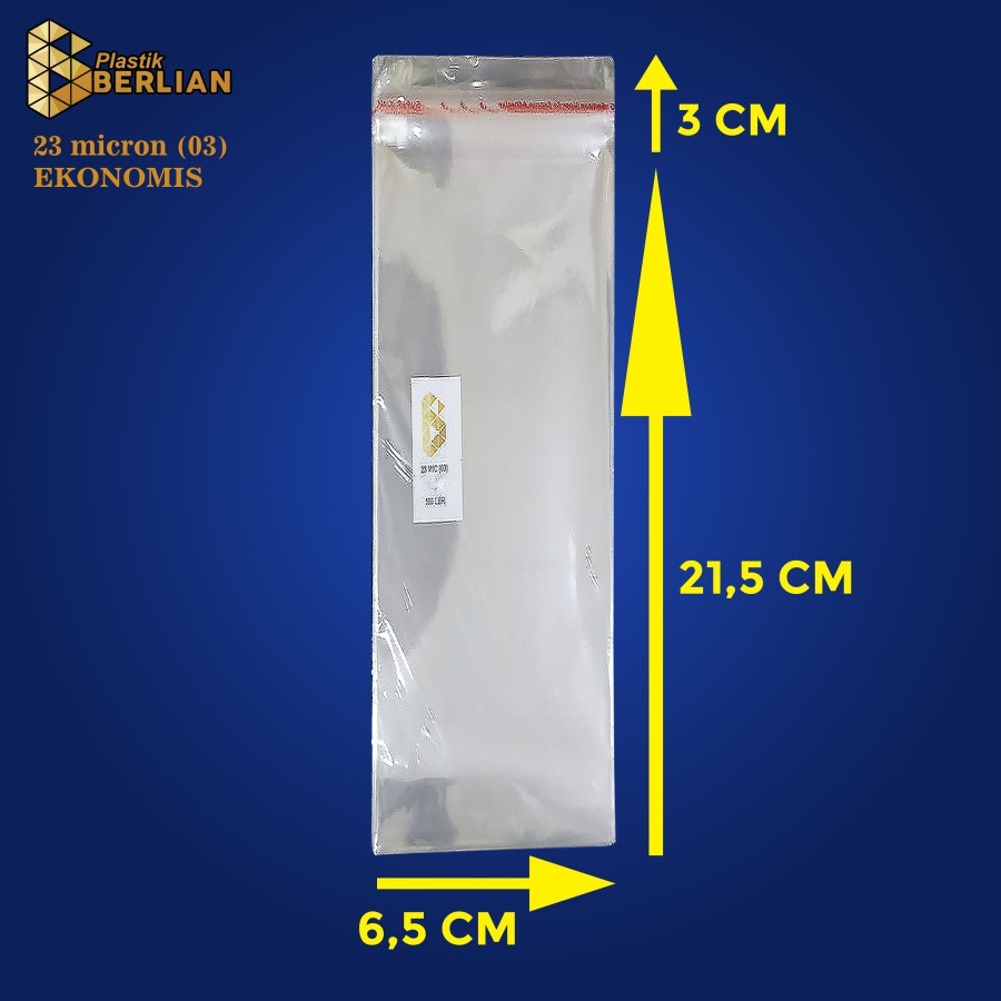 

6,5 x 21,5 cm Plastik OPP EKONOMIS 23micron (100 lbr) (lem/seal)