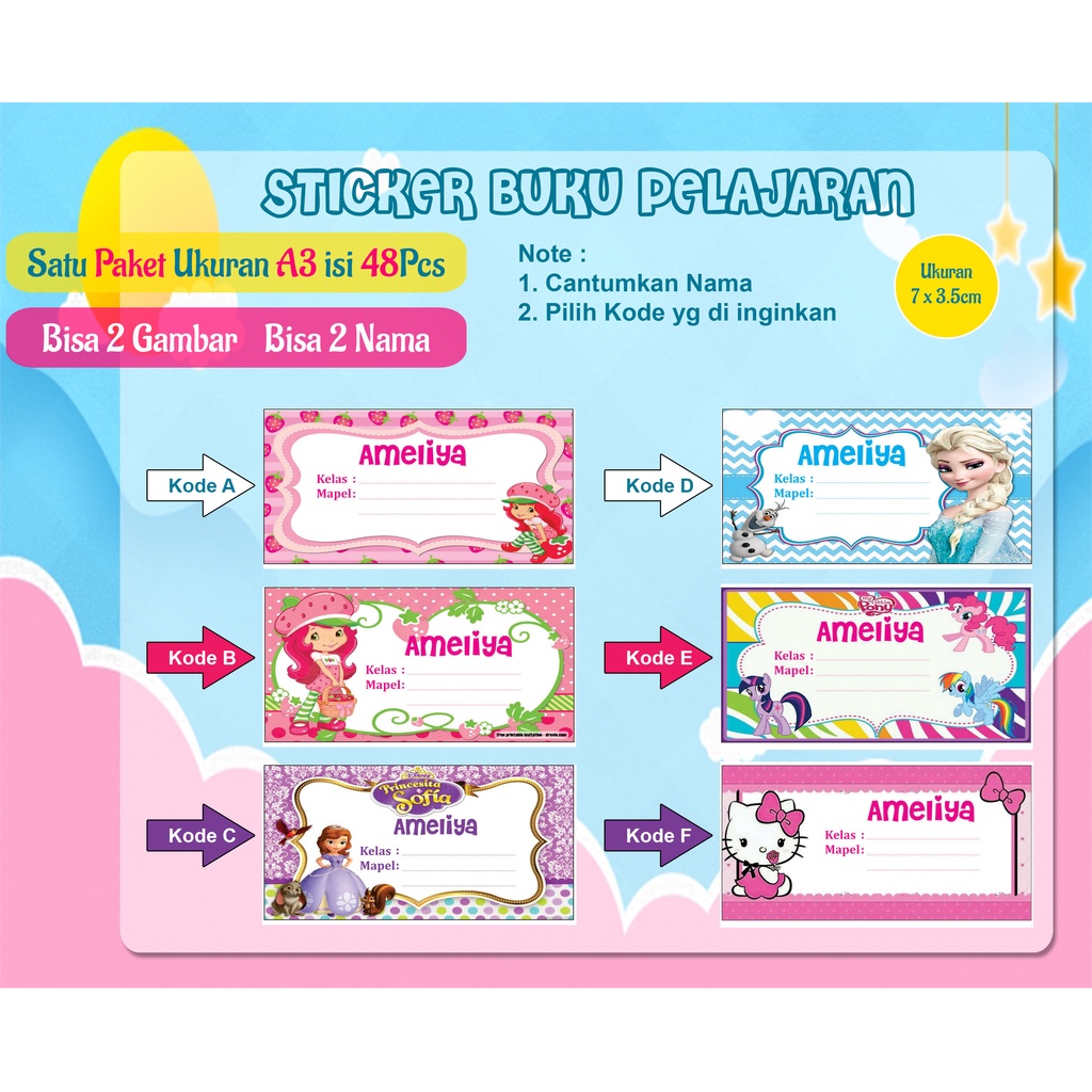 

Stiker nama buku pelajaran sekolah
