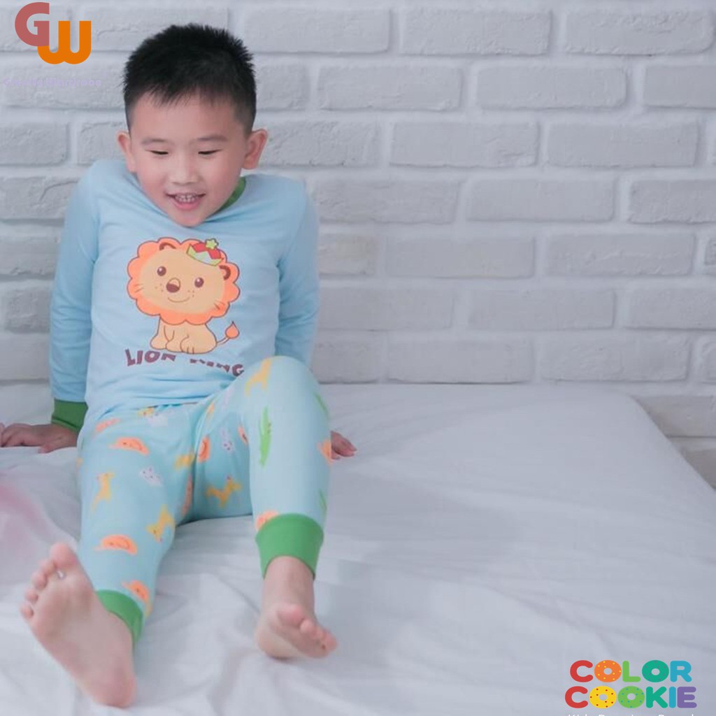 GW Gleoite Wardrobe baju tidur anak laki laki piyama katun bayi anak singa raja piyama lengan panjan