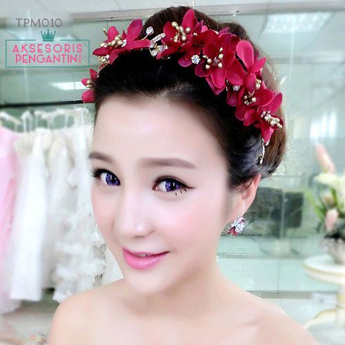 [BISA COD] HEADPIECE PENGANTIN HAIRBAND AKSESORIS RAMBUT WEDDING MERAH TPM010