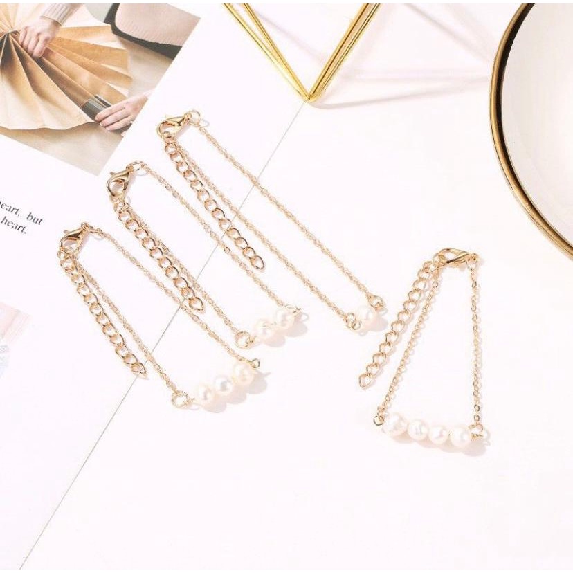 Senada Victory Gelang Rantai Aksen Mutiara Susun Aksesoris Wanita SGC03