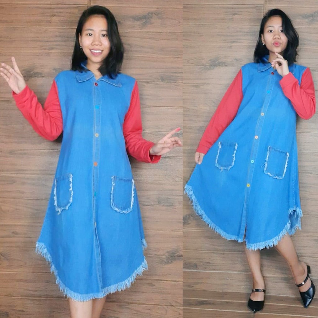 Long Tunik Natalie Lengan Panjang Jeans Wanita