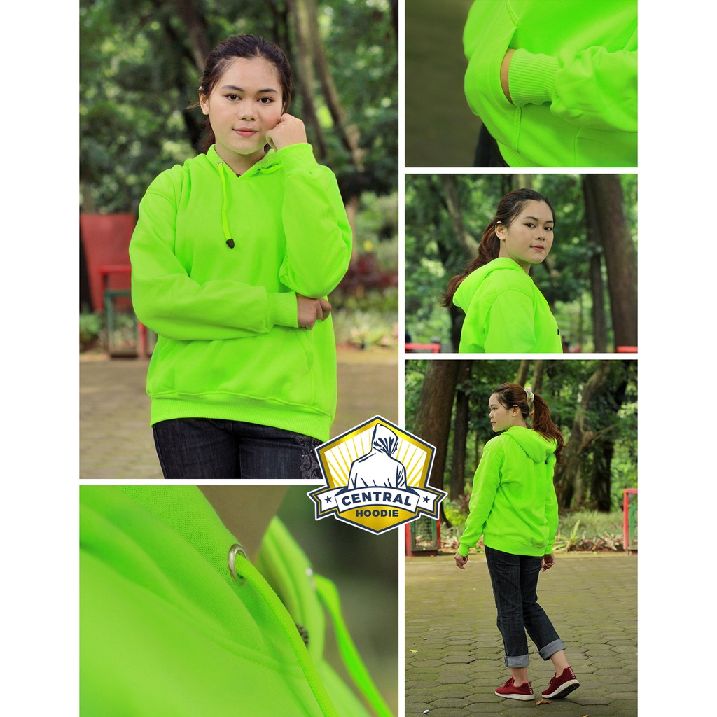 Central Hoodie JUMPER Jaket Sweater Unisex Pria Wanita Polos Fleece (Part 2) (COD)-Hijau Neon