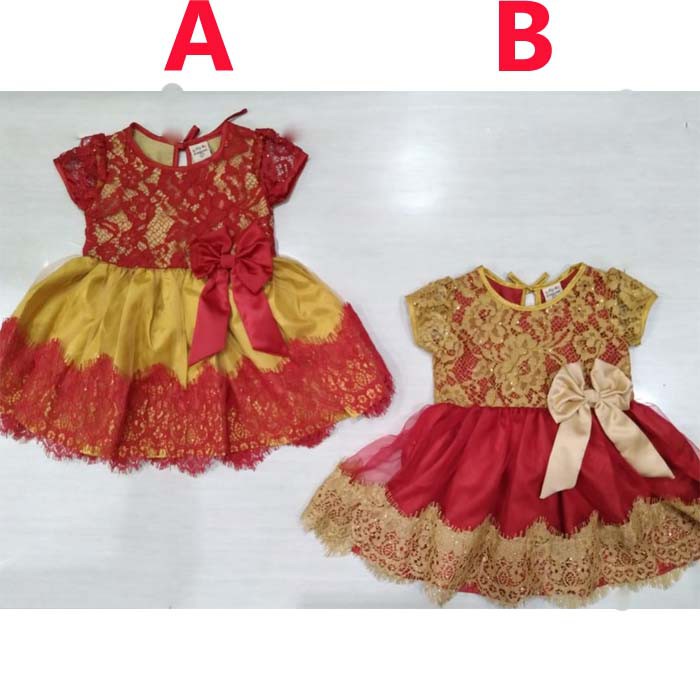 Baju Bayi Perempuan Gaun Pesta Bayi Goldie Red