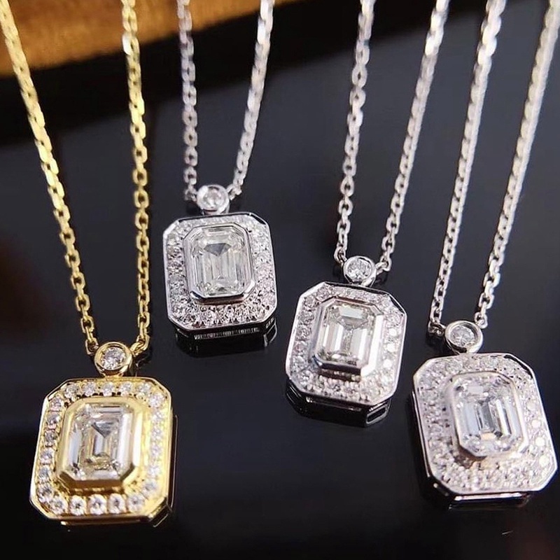 Kalung Rantai Liontin Cubic Zirconia Warna Silver / Gold Untuk Wanita