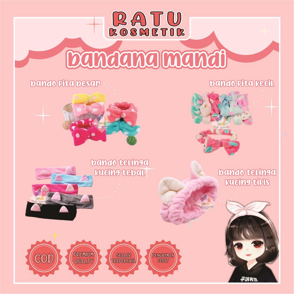 ❤ RATU ❤  Bandana Mandi Headband | Bando Pita Kuping Kucing Bulu Halus