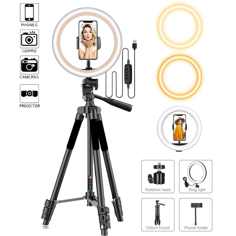 TRIPOD Camera SLR Ring Light Mic Remote Vizzion Delta VZT-3200