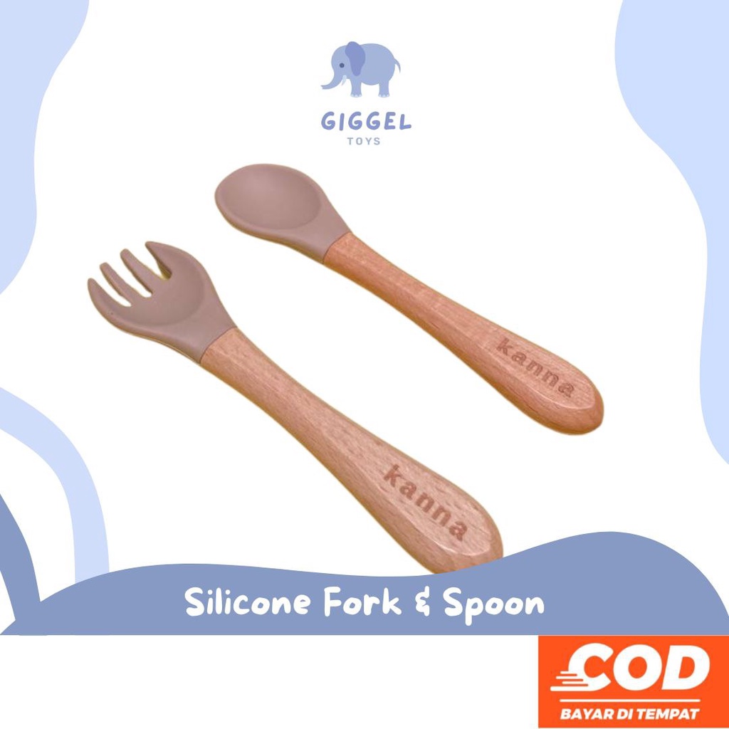 [ Giggel ] Premium Silicone Spoon &amp; Fork Set / Sendok Garpu Bayi Silikon / Peralatan Makan Bayi Mpasi Set Sendok Garpu Anak Premium Silicone