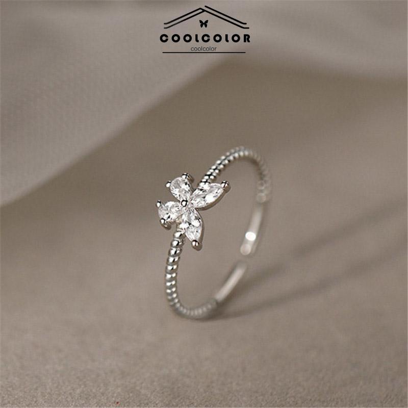 COD❤️Cincin Kupu-Kupu Wanita Korea Anti Karat Dan Anti Luntur Model Terbuka DesainAksen Berlian Untuk  Fashion Aksesoris Murah