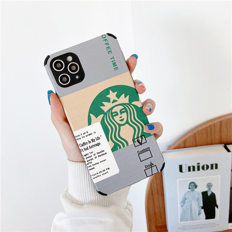 Starbucks Leather shockproof phone case 11 12 PRO MAX XR X XS 6 6s 7 8Plus High Quality material Brand Soft Casing Cover