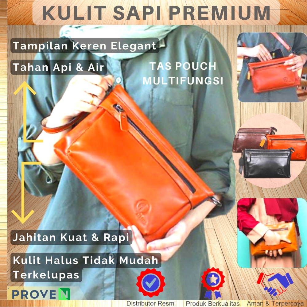 Tas Pouch Bag Clutch Bag Kulit Sapi Asli Premium Tas Kulit Pria Wanita Multifungsi Serbaguna HB03 GARANSI ORIGINAL