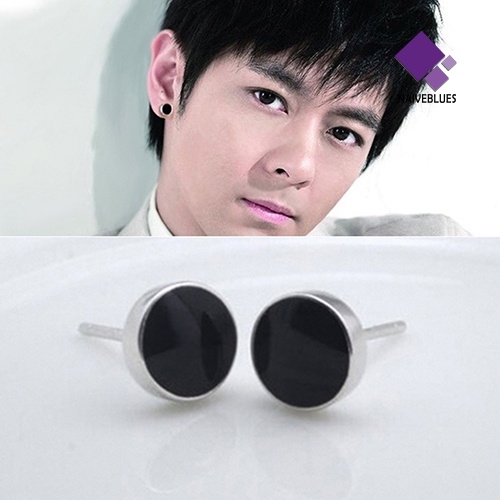 Naiveblue Anting Tusuk Sterling Silver 925 Warna Hitam Untuk Pria / Wanita